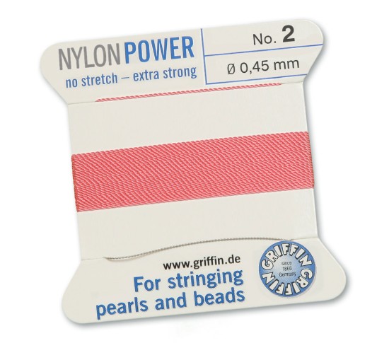 Bild von Griffin Nylon Beading Cord & Needle size #2 - 0.45mm Dark Pink x2m