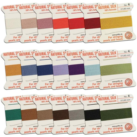 Afbeeldingen van Griffin Silk Beading Cord & Needle size #4 - 0,60mm Color Sampler x2m