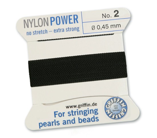 Bild von Griffin Nylon Beading Cord & Needle size #2 - 0.45mm Black x2m
