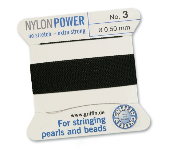 Image de Griffin Nylon Beading Cord & Needle size #3 - 0.50mm Black x2m