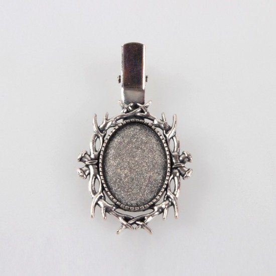 Afbeeldingen van Alligator Hair clip setting 25x18mm oval Antique Silver x5