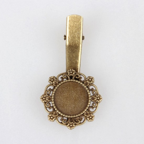 Picture of Alligator Hair clip setting 15mm round Antique Gold x5