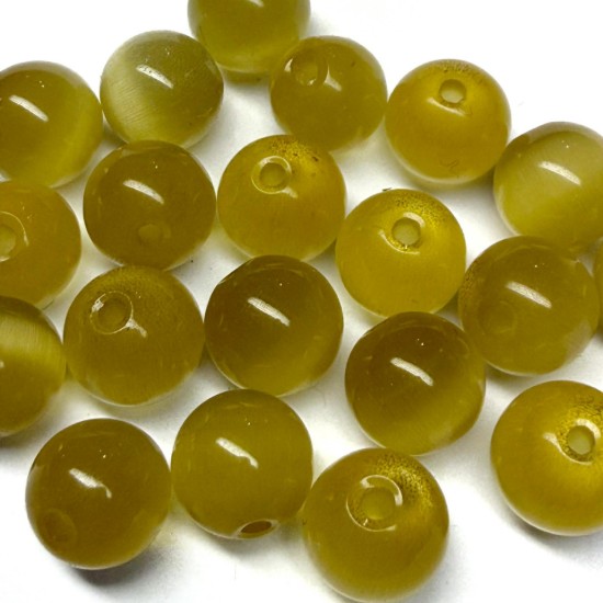 Bild von Cat Eye Glass bead 8mm round Vanille x35cm