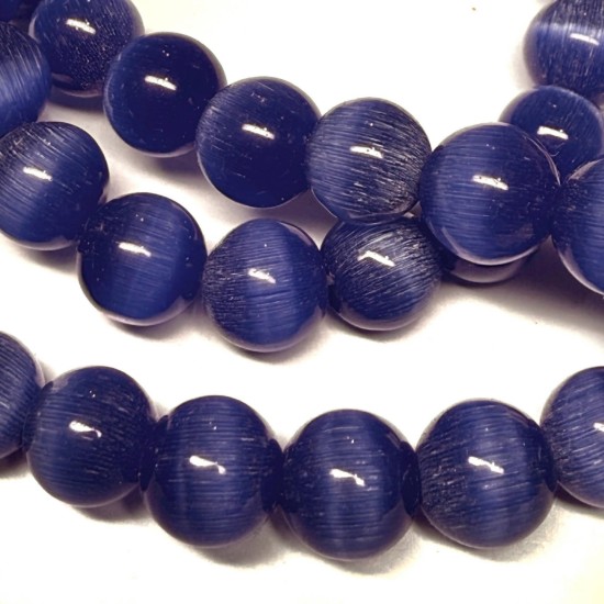Bild von Cat Eye Glass bead 8mm round Sapphire x35cm