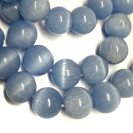 Afbeeldingen van Cat Eye Glass bead 8mm round Sky Blue x35cm