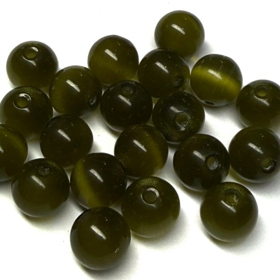 Afbeeldingen van Cat Eye Glass bead 8mm round Olive x35cm
