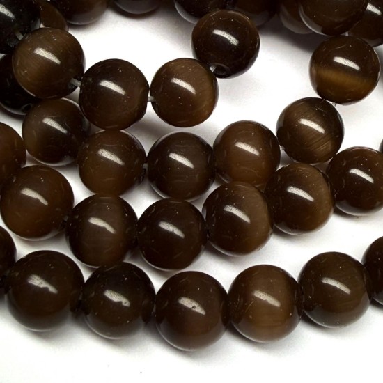 Изображение Cat Eye Glass bead 10mm round Chocolat x38cm