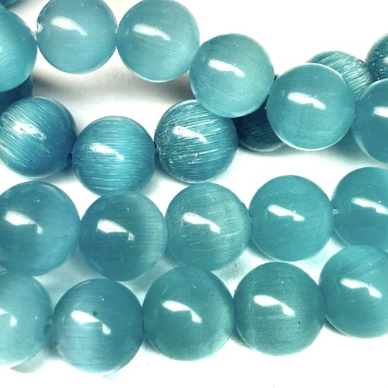 Изображение Cat Eye Glass bead 10mm round Aqua Blue x38cm