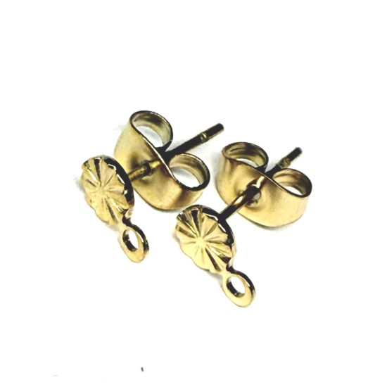 Image de Stainless Steel Ear stud 5mm textured round 18kt Gold Plated x2