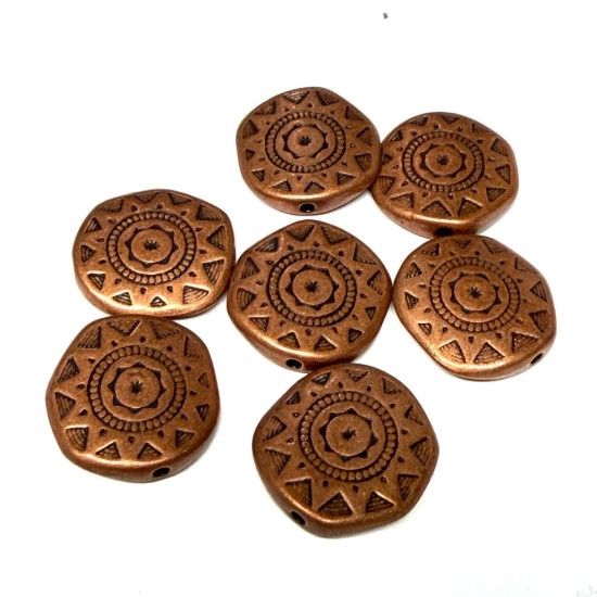 Picture of Premium Metal Bead 16mm flat round" Inca Sun" Antique Copper x1