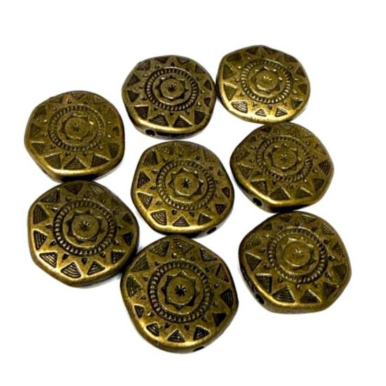 Picture of Premium Metal Bead 16mm flat round" Inca Sun" Bronze x1