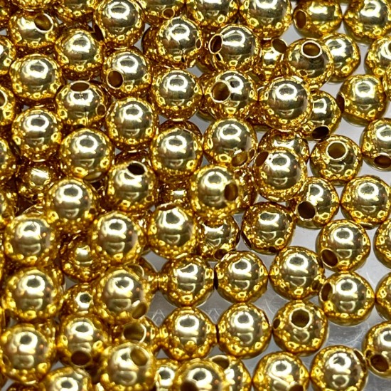 Afbeeldingen van Brass Bead 6mm round Gold Plated x100