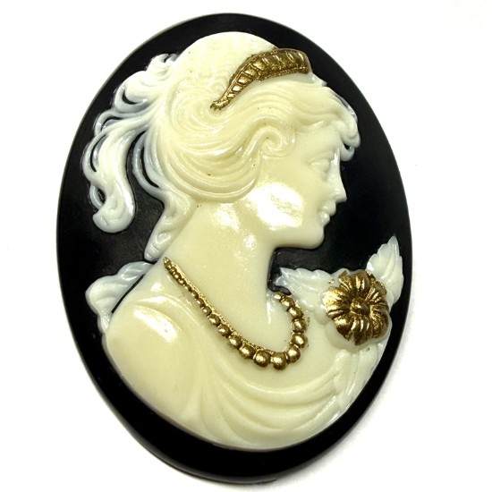 Изображение Cameo black with gold woman 40x30mm oval x1