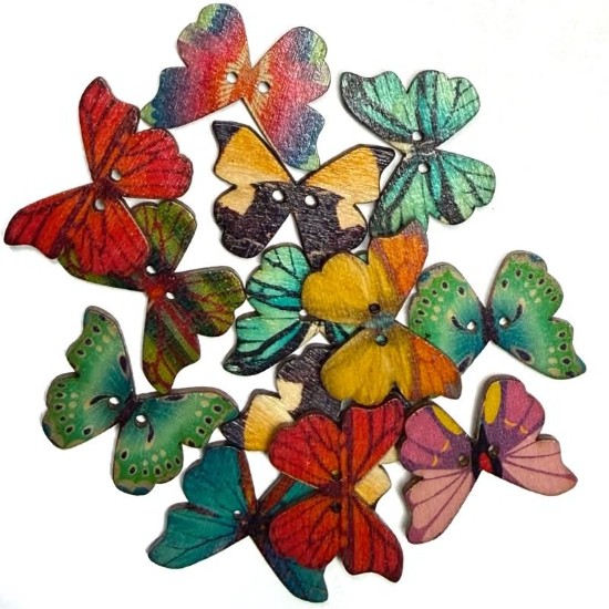 Изображение Wooden Button Butterfly 20x28mm Color Mix x10