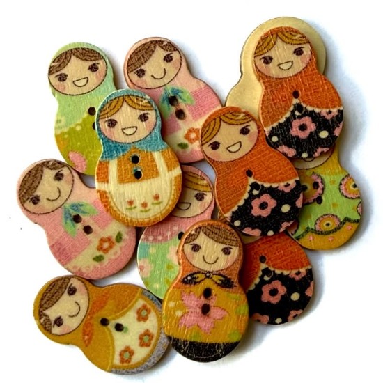 Picture of Wooden Button Russian Doll 19x30mm Color Mix x10