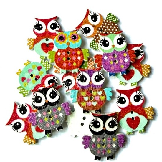 Изображение Wooden Button Owl Color Mix x10
