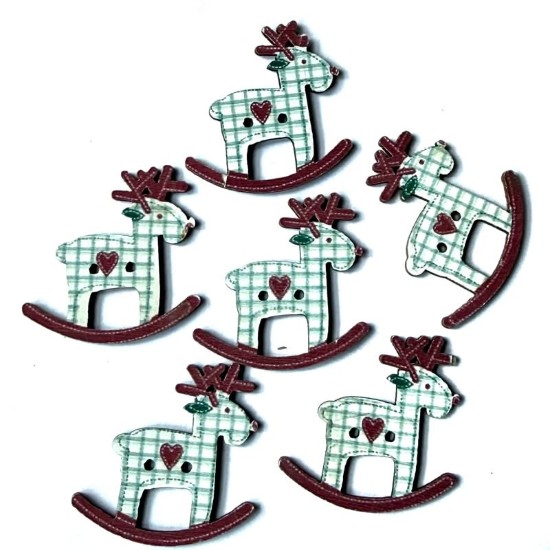 Picture of Wooden Button Reindeer 28mm Color Mix x10