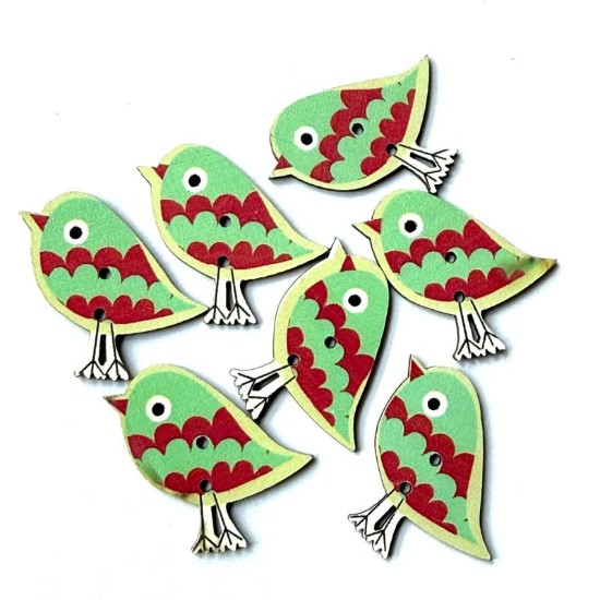 Picture of Wooden Button Bird 28mm Color Mix x10