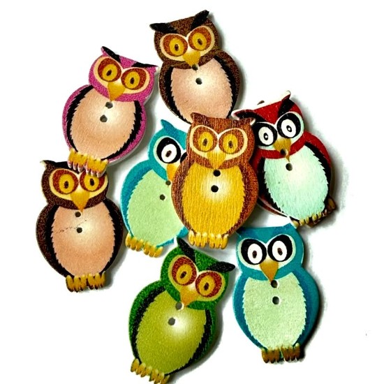Изображение Wooden Button Owl 30x20mm Color Mix x10