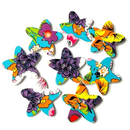 Изображение Wooden Button Flower 28mm Color Mix x10