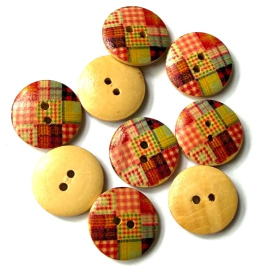 Изображение Wooden Button 20mm round Plaid-x10
