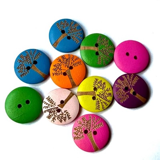 Изображение Wooden Button Tree 20mm round Color Mix-x10
