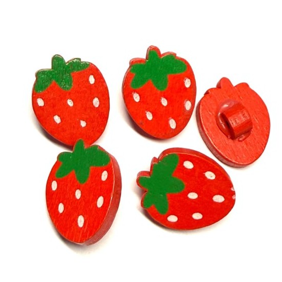 Afbeeldingen van Wooden Button Strawberry 22x18mm Red x10