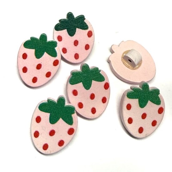 Picture of Wooden Button Strawberry 22x18mm Pink x10