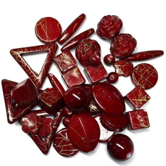Изображение Acrylic Beads 10~30mm Shapes Mix Red x20