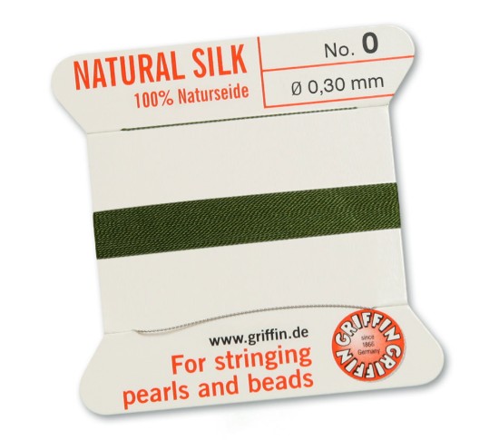 Bild von Griffin Silk Beading Cord & Needle size #0 - 0,30mm Olive x2m