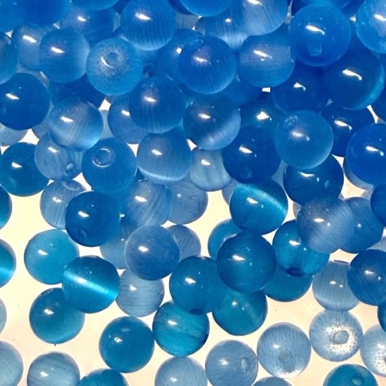 Изображение Cat Eye Glass bead 4mm round Sky Blue x100