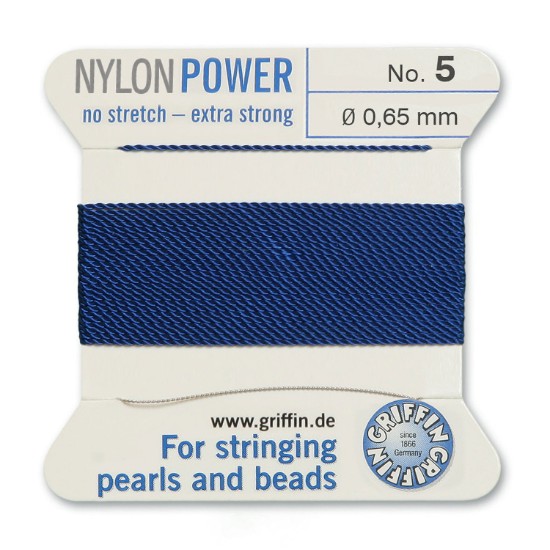 Image de Griffin Nylon Beading Cord & Needle size #5 - 0.65mm Dark Blue x2m