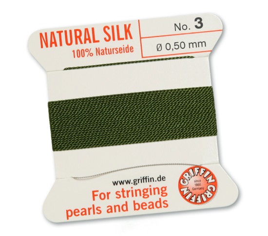 Изображение Griffin Silk Beading Cord & Needle size #3 - 0,50mm Olive x2m