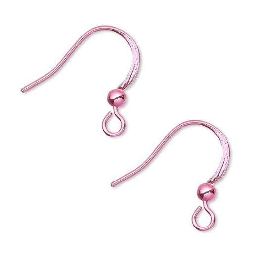Изображение Stainless Steel Earwire Fishhook 19mm and 3mm brass ball with open loop Electro Coated Pink x2