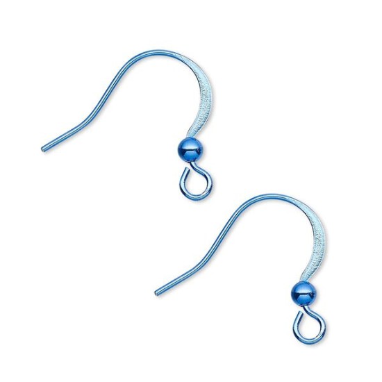 Изображение Stainless Steel Earwire Fishhook 19mm and 3mm brass ball with open loop Electro Coated Blue x2
