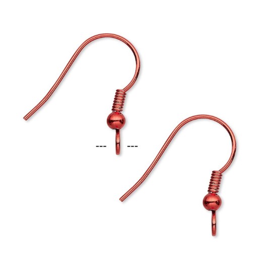 Picture of Stainless Steel Earwire Fishhook 19mm and 3mm brass ball with vertical loop Electro Coated Red x2