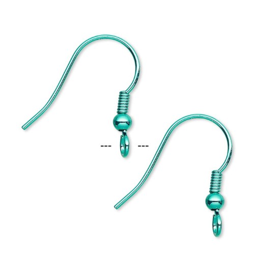 Picture of Stainless Steel Earwire Fishhook 19mm and 3mm brass ball with vertical loop Electro Coated Green x2