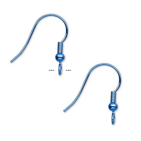 Picture of Stainless Steel Earwire Fishhook 19mm and 3mm brass ball with vertical loop Electro Coated Blue x2