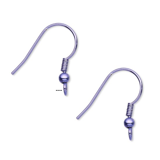 Picture of Stainless Steel Earwire Fishhook 19mm and 3mm brass ball with vertical loop Electro Coated Purple x2