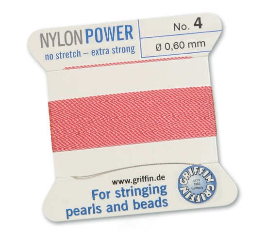 Изображение Griffin Nylon Beading Cord & Needle size #4 - 0.60mm Dark Pink x2m