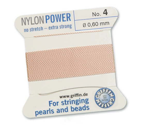 Изображение Griffin Nylon Beading Cord & Needle size #4 - 0.60mm Light Pink x2m