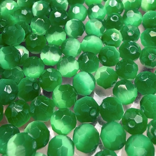 Изображение Cat's Eye Glass Bead 6mm round faceted Green x50