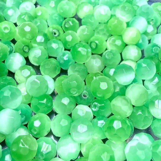 Изображение Cat's Eye Glass Bead 6mm round faceted Peridot x50