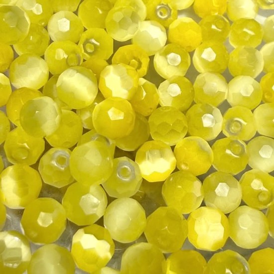 Изображение Cat's Eye Glass Bead 6mm round faceted Yellow x50
