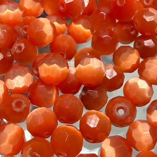Изображение Cat's Eye Glass Bead 6mm round faceted Tangerine x50