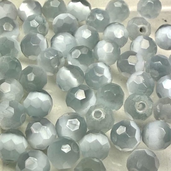 Изображение Cat's Eye Glass Bead 6mm round faceted Light Grey x50