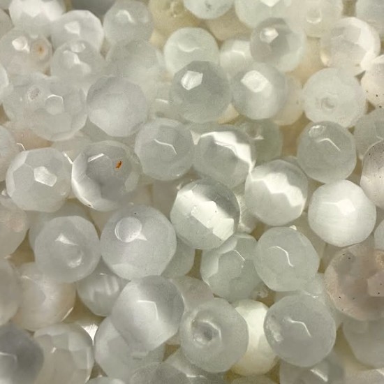 Изображение Cat's Eye Glass Bead 6mm round faceted White x50