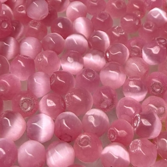 Изображение Cat's Eye Glass Bead 6mm round faceted Rose x50