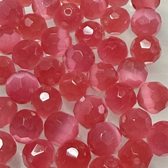 Изображение Cat's Eye Glass Bead 6mm round faceted Dark Pink x50