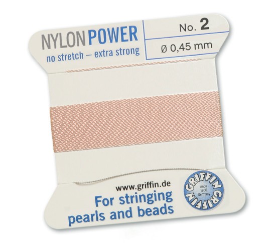 Afbeeldingen van Griffin Nylon Beading Cord & Needle size #2 - 0.45mm Light Pink x2m
